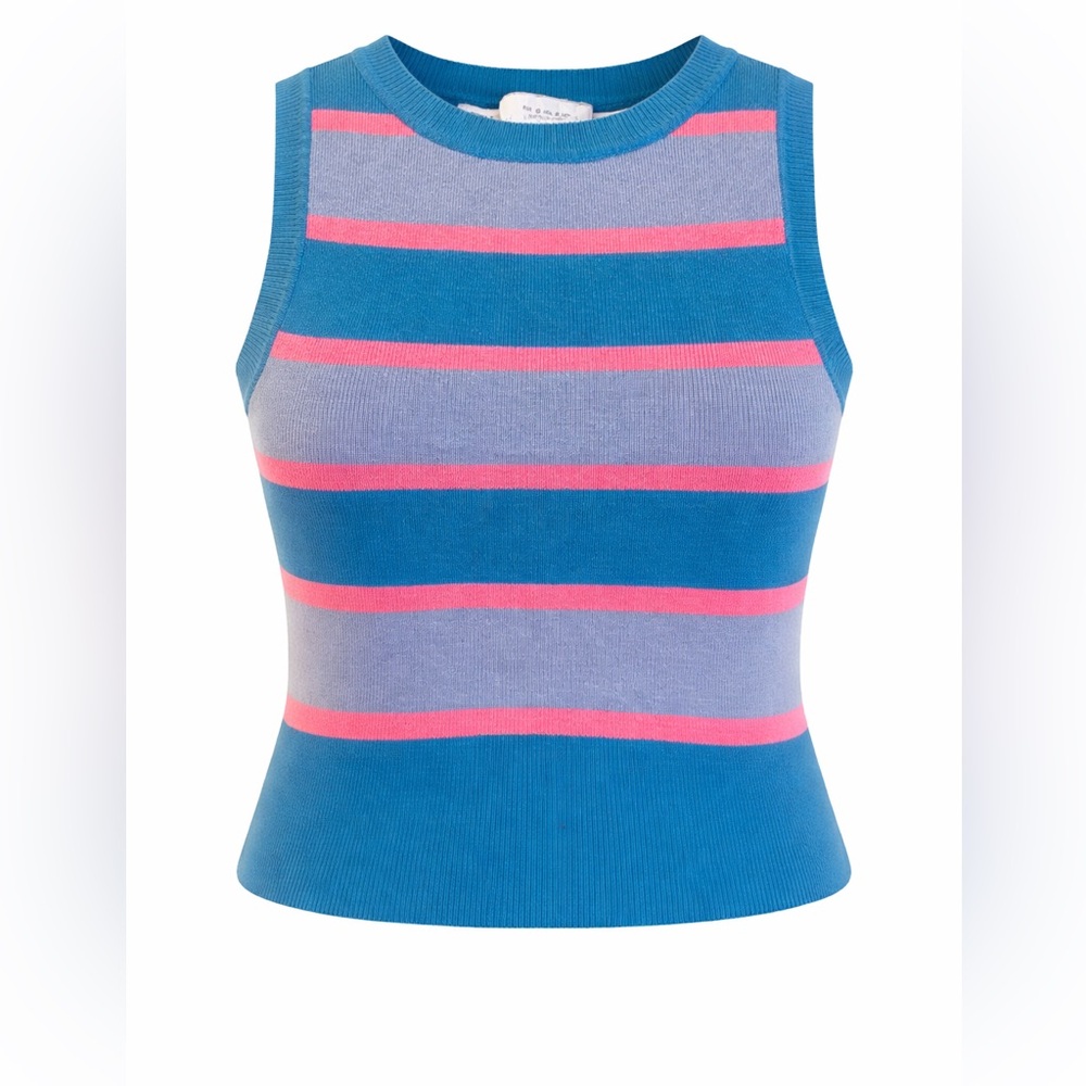 Zara Blue Pink Striped Knit Crop Top S Y2K Barbiecore - Picture 2 of 5